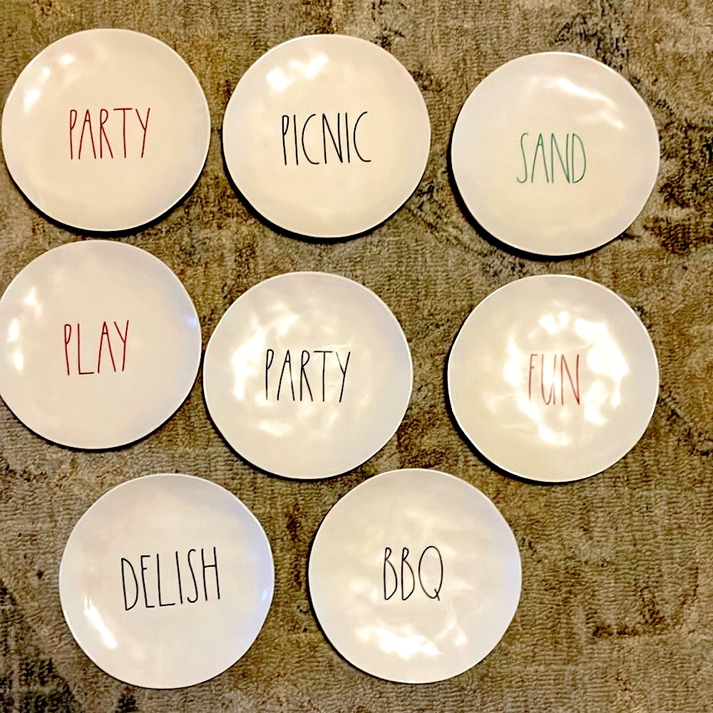 8 Rae Dunn 8” melamine reusable summer bbq party picnic sand plates
